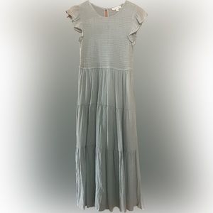 BY THE RIVER lined maxi dress cap sleeve in sage size S worn 1x EUC
